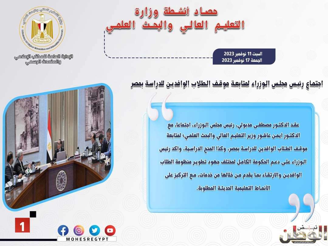 حصاد أنشطة وزارة التعليم العالي والبحث العلمي في أسبوع 1 FB IMG 1700237274624